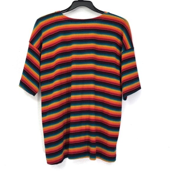 VTG Ribbed Rainbow Striped V-Neck Knit Top - Picture 4 of 6